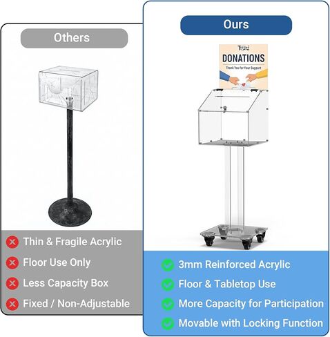 Tredre Acrylic Donation & Suggestion Box with Slot and Lock, Large Capacity Offering box with Stand for Fundraisers, Church, Charity & Hospital, Floor/Tabletop Convertible (Clear, 13.7"×13.7"×39.3") in Saudi Arabia
