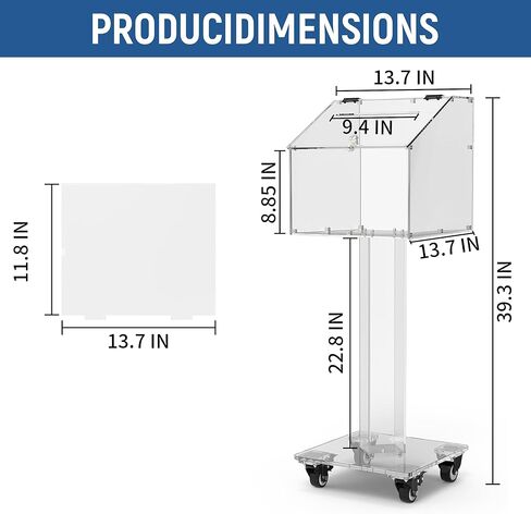 Tredre Acrylic Donation & Suggestion Box with Slot and Lock, Large Capacity Offering box with Stand for Fundraisers, Church, Charity & Hospital, Floor/Tabletop Convertible (Clear, 13.7"×13.7"×39.3") in Saudi Arabia
