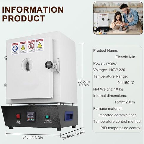 1150℃ Electric Muffle Furnace, 1750W Pottery Kiln with PID Temperature Control, Window for DIY Projects, Home Ceramics, Plaster Molding, Ideal for Artists and Hobbyists in Kuwait