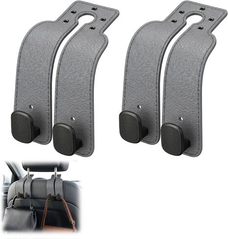 Headrest Hooks for Car, Car Seat Back Organizer Storage Hook, Double Hook Car Seat Hooks for Hanger Purses and Bags, Leather Purse Holder for Car (Black) in Kuwait