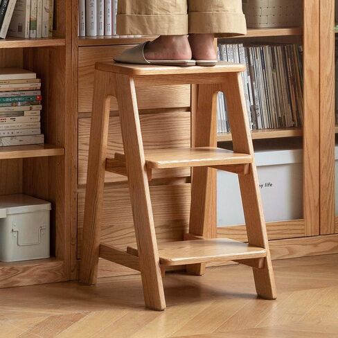 YESWOOD 100% Solid Oak Wood 3 Step Stool, Multifunctional 3-Tier End Table Nightstand Plant Stand Counter Barstool Dining Stool for Living Room Bedroom Kitchen (Natural Oak, 3-Tier) in Kuwait