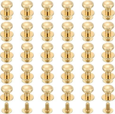uxcell 60Pcs 7mm Chicago Screws Round Head Button Leathercraft Rivets for DIY Leather Crafting Decoration Handbag Shoes Belt Repair, Light Gold in Kuwait