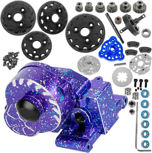 Aluminum Gearbox Transmission Case w/Spur Gear Upgrades Part for 1/10 Slash/Rustler/Stampede/Bandit 2WD (VXL) Drag Slash/Bigfoot,RC Gearbox Hops Up,Replace #9495,Colorful(Pink Blue Tone) in Kuwait