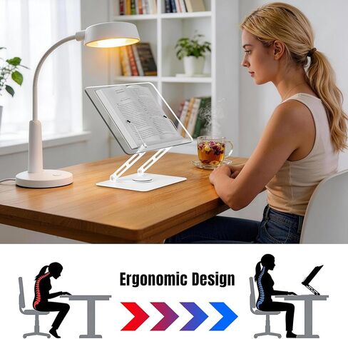 HAUTOCO Adjustable Acrylic Book Stand for Reading, 360° Rotating Base, Foldable Desktop Book Holder with Elastic Page Clips, Hands-Free Cookbook Stand for Laptop, Tablet, Recipe, Textbook, Music Score in Kuwait