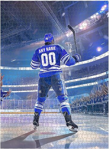 Wooden Jigsaw Puzzles for Adults - Custom Name and Number on (Chicago) Ice Hockey Player Art Photo - 300 500 1000PCS Puzzles Game Home Wall Decor in Kuwait
