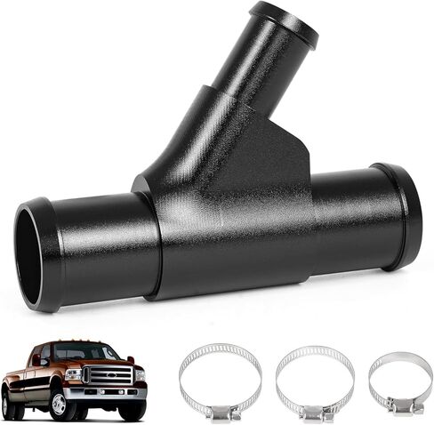 Radiator Coolant Y-Pipe fit for Ford F250 F350 F450 F550 E350 E450 Super Duty 6.0L Powerstroke Diesel Engine 2003-2007,Upgraded Weldless Aluminum Coolant Hose Connector Pipe,Black in Kuwait