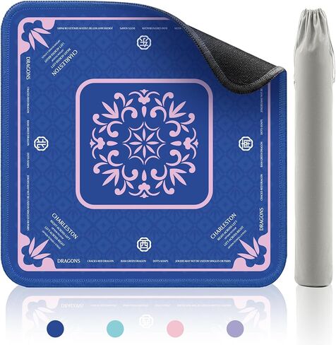Mahjong Mat for Table, 32.4x32.4 Inch Non-Slip Noise Reduction Neoprene Game Mat with Carrying Bag, Portable Mahjong Table Cover for Mahjong/Poker/Cards/Board Games/Dominoes,LBlue Floral in Kuwait