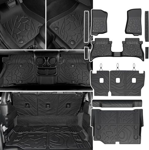 مجموعة سجادات الأرضية لسيارة Jeep Wrangler JL 2018-2025 2026 Unlimited 4 أبواب (لا تناسب JK/4XE/2-Door)، سجادة مسند الظهر TPE لجميع الأحوال الجوية، ملحقات واقيات عتبة الباب وبطانة البضائع (مجموعة سجادات الأرضية) in Kuwait