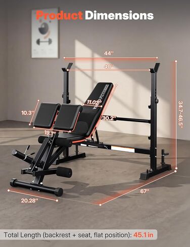 yoleo 880lb مقعد الوزن قابل للتعديل لضغط مقاعد البدلاء، مقعد وزن قابل للطي مع شريط ضغط مقاعد البدلاء ورأس ممتد، مقعد تمرين بمقعد مائل للصالة الرياضية المنزلية in Kuwait