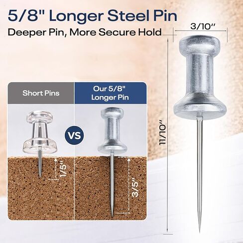 Optomni Premium Metal Push Pins 30 Pack – Aluminum Head Thumb Tacks with 5/8" Long Steel Pin, Silver Pushpins for Cork Board, Bulletin Board, Map, Photo Wall, Office & Classroom in Kuwait