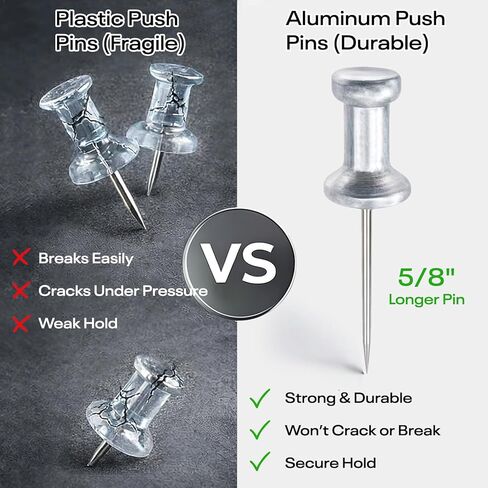 Optomni Premium Metal Push Pins 30 Pack – Aluminum Head Thumb Tacks with 5/8" Long Steel Pin, Silver Pushpins for Cork Board, Bulletin Board, Map, Photo Wall, Office & Classroom in Kuwait