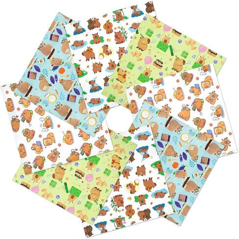 Capybara Quarters Fabric Bundles - 8Pcs, 19.7x19.7in Cute Cartoon Capy Polyester Quilting Fabric, Lovely Animals Decorative Fabric for Sewing Quilting Patchwork Wrapping Artcraft DIY in Kuwait
