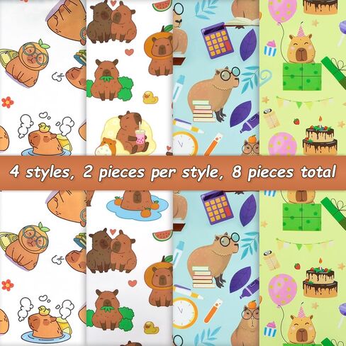Capybara Quarters Fabric Bundles - 8Pcs, 19.7x19.7in Cute Cartoon Capy Polyester Quilting Fabric, Lovely Animals Decorative Fabric for Sewing Quilting Patchwork Wrapping Artcraft DIY in Kuwait