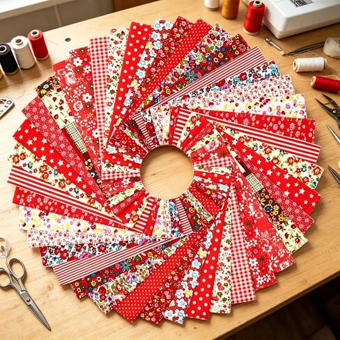 40PCS 19.69 x 2.56 Inch Floral Printed Jelly Roll Fabric,Cotton Quilting Fabric Strips,Assorted Pattern Precut Cotton Fabric Squares for Patchwork Sewing Projects and Home Decor(Red) in Kuwait