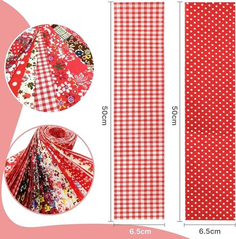 40PCS 19.69 x 2.56 Inch Floral Printed Jelly Roll Fabric,Cotton Quilting Fabric Strips,Assorted Pattern Precut Cotton Fabric Squares for Patchwork Sewing Projects and Home Decor(Red) in Kuwait