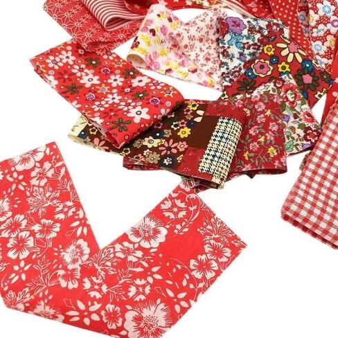 40PCS 19.69 x 2.56 Inch Floral Printed Jelly Roll Fabric,Cotton Quilting Fabric Strips,Assorted Pattern Precut Cotton Fabric Squares for Patchwork Sewing Projects and Home Decor(Red) in Kuwait