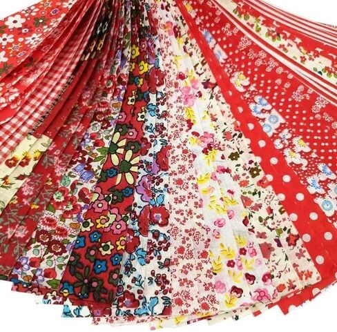 40PCS 19.69 x 2.56 Inch Floral Printed Jelly Roll Fabric,Cotton Quilting Fabric Strips,Assorted Pattern Precut Cotton Fabric Squares for Patchwork Sewing Projects and Home Decor(Red) in Kuwait
