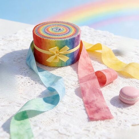 20-Pack Tie-Dye Rainbow Cotton Fabric Strips,Pre-Cut Jelly Roll Fabric with Pinking Shear Edges for Quilting,Patchwork,DIY Sewing & Craft Projects in Kuwait