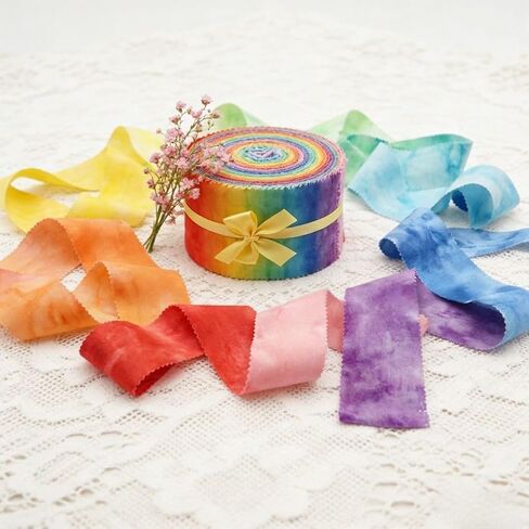 20-Pack Tie-Dye Rainbow Cotton Fabric Strips,Pre-Cut Jelly Roll Fabric with Pinking Shear Edges for Quilting,Patchwork,DIY Sewing & Craft Projects in Kuwait