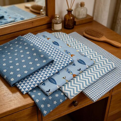 5 Pack Precut Quilting Fabric Bundles,Soft Breathable Cotton Cloth for Sewing,Quilting,DIY Crafts,Bedding & Home Decor,Blue(9.84 * 9.84inchesI) in Kuwait