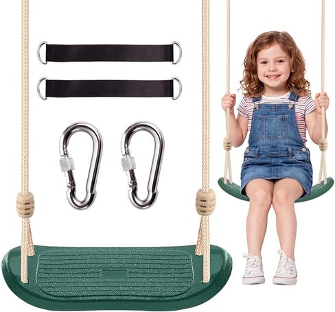 Kids Swing for Tree, Heavy Duty Swing Seat for Backyard & Outdoor, Tree Swings for Kids Outdoor, Ergonomic Contoured Plastic Swing with Straps, 264 lbs Capacity, Green in Saudi Arabia