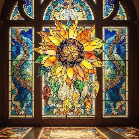 2D Glass Window Hanging Decoration Bohemian Style Stained - Vibrant Acrylic Design with Rich Petals and Tassels, Suitable for Garden, Patio or Balcony Decoration | Ideal Gift for Flower Lovers in Kuwait