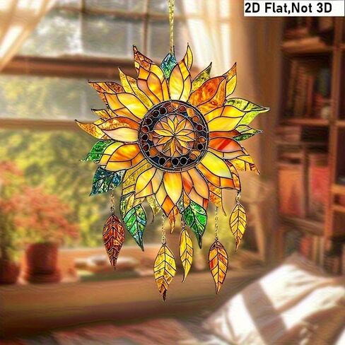 2D Glass Window Hanging Decoration Bohemian Style Stained - Vibrant Acrylic Design with Rich Petals and Tassels, Suitable for Garden, Patio or Balcony Decoration | Ideal Gift for Flower Lovers in Kuwait