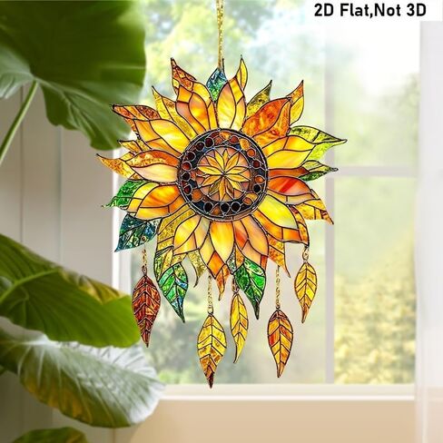 2D Glass Window Hanging Decoration Bohemian Style Stained - Vibrant Acrylic Design with Rich Petals and Tassels, Suitable for Garden, Patio or Balcony Decoration | Ideal Gift for Flower Lovers in Kuwait