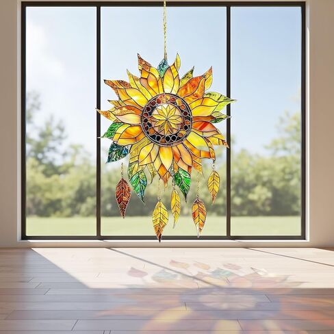 2D Glass Window Hanging Decoration Bohemian Style Stained - Vibrant Acrylic Design with Rich Petals and Tassels, Suitable for Garden, Patio or Balcony Decoration | Ideal Gift for Flower Lovers in Kuwait