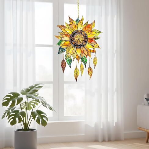 2D Glass Window Hanging Decoration Bohemian Style Stained - Vibrant Acrylic Design with Rich Petals and Tassels, Suitable for Garden, Patio or Balcony Decoration | Ideal Gift for Flower Lovers in Kuwait