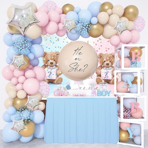 Amandir 164PCS Gender Reveal Baby Boxes Balloon Decorations, Gender Reveal Balloon Garland Kit 4pcs Baby Boxes with Letters (A-Z+Baby) for Baby Shower Birthday He or She Gender Reveal Party Supplies in Saudi Arabia