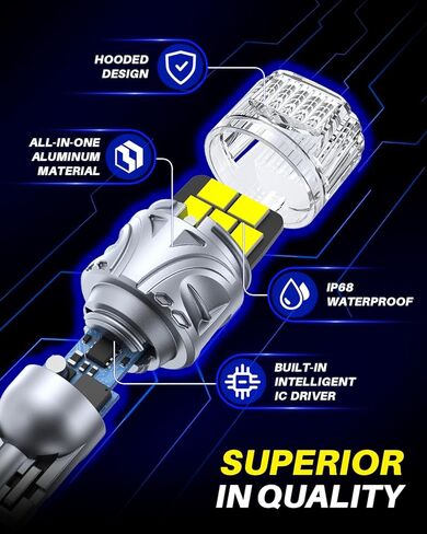 مصابيح عكسية 921 LED مطورة من AUTOONE، 500% فائقة السطوع و360 درجة إضاءة عالية، استبدال T15 912 LED مع جهاز عرض لمصابيح الإضاءة الاحتياطية، 6000 كلفن أبيض، حزمة من 2 in Kuwait