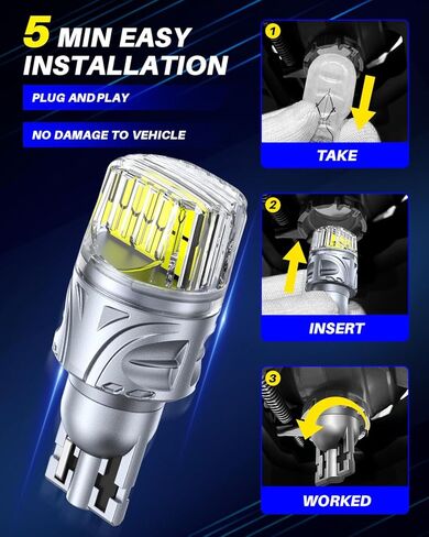 مصابيح عكسية 921 LED مطورة من AUTOONE، 500% فائقة السطوع و360 درجة إضاءة عالية، استبدال T15 912 LED مع جهاز عرض لمصابيح الإضاءة الاحتياطية، 6000 كلفن أبيض، حزمة من 2 in Kuwait