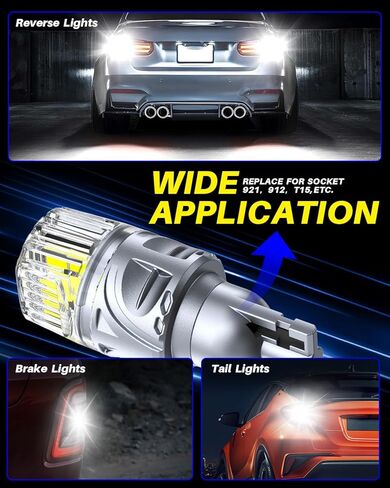 مصابيح عكسية 921 LED مطورة من AUTOONE، 500% فائقة السطوع و360 درجة إضاءة عالية، استبدال T15 912 LED مع جهاز عرض لمصابيح الإضاءة الاحتياطية، 6000 كلفن أبيض، حزمة من 2 in Kuwait