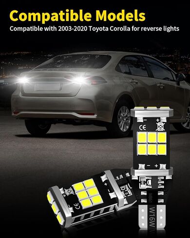 T15 921 912 906 LED Bulbs Xenon White Back Up Light 2835 Chipsets Compatible with 2003-2015 2016 2017 2018 2019 2020 Toyota Corolla Reverse Lights, Pack of 2 in Kuwait