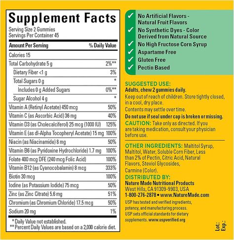 Nature Made Zero Sugar Multivitamin Gummies, Daily Nutritional Support Vitamin Supplements, 90 Sugar Free Gummies, 45 Day Supply in Saudi Arabia