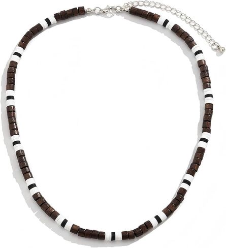MIFYNN Surfer Necklace for Men Beaded Choker Necklace Puka Shell Necklace Brown Coconut Wood Beads Necklace Beach Surfer Jewelry Gift in Saudi Arabia