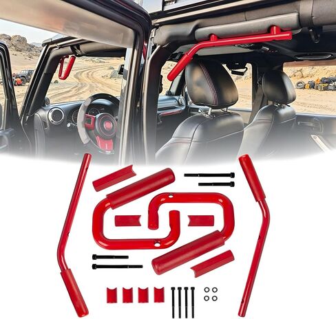 مقابض أمامية لسيارة جيب رانجلر JK JKU 2007-2018، 2/4 أبواب، قضبان حمل من الألومنيوم الصلب للرياضة صحارى روبيكون غير محدودة، أدوات داخلية للدخول على الطرق الوعرة، بدون حفر، قطعتان باللون الأحمر in Kuwait