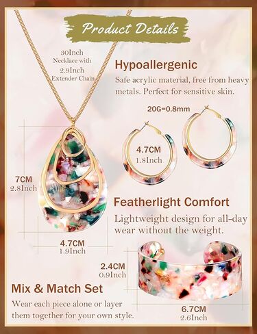 ORAZIO Acrylic Jewelry Set for Women Statement Boho Resin Earrings Necklace Bracelet in Saudi Arabia