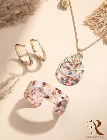 ORAZIO Acrylic Jewelry Set for Women Statement Boho Resin Earrings Necklace Bracelet in Saudi Arabia