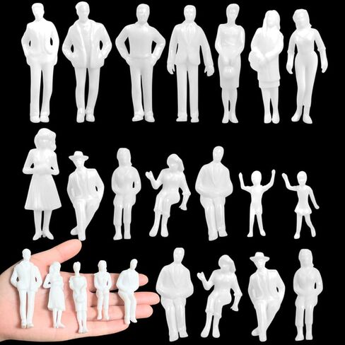 VICDUEKG 20 Pcs 1: 25 Scale White Miniature People Figurines Sitting and Standing Unpainted Mini People Figures Model Trains Architectural Tiny Plastic People for Projects Diorama Miniature Scenes in Kuwait