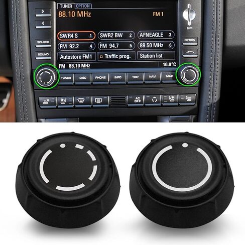 Jaronx متوافق مع زر مقبض صوت راديو بورش لـ 2013-2016 Boxster/911/Cayman/Macan/Panamera/Cayenne، مفتاح أقراص PCM ستيريو الجانب الأيسر والأيمن، استبدال زر مقابض الأقراص المضغوطة الصوتية (PCM 3.1) in Kuwait