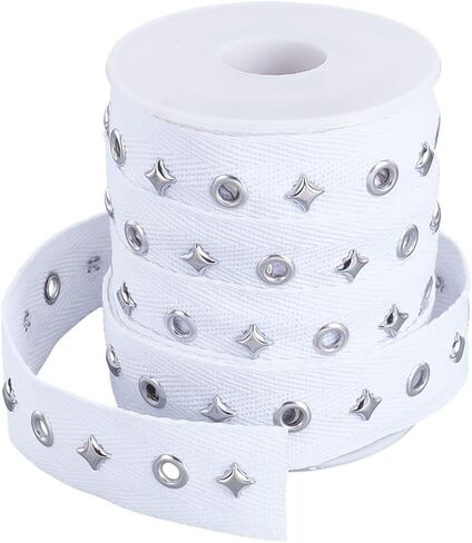 PH PandaHal 10 Yards Eyelet Trim with Grommets, 1" Cotton Eyelet Grommet Tape with Silver Metal Hole Eyelet Decorative Star for Sewing Garment Corset Dress Skirt Jacket Shirt Shoes, White in Kuwait