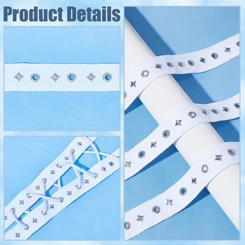 PH PandaHal 10 Yards Eyelet Trim with Grommets, 1" Cotton Eyelet Grommet Tape with Silver Metal Hole Eyelet Decorative Star for Sewing Garment Corset Dress Skirt Jacket Shirt Shoes, White in Kuwait