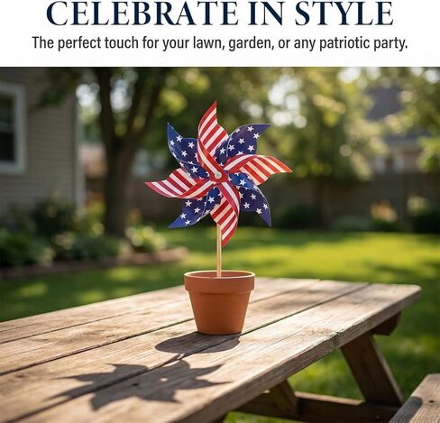 دواليب وطنية مكونة من 12 قطعة، مطلوبة للتجميع، تصميم العلم الأمريكي على الوجهين، دوارات الرياح للفناء، الحديقة، الحديقة، الرابع من يوليو، ديكور خارجي ليوم الذكرى (النمط 1) in Kuwait