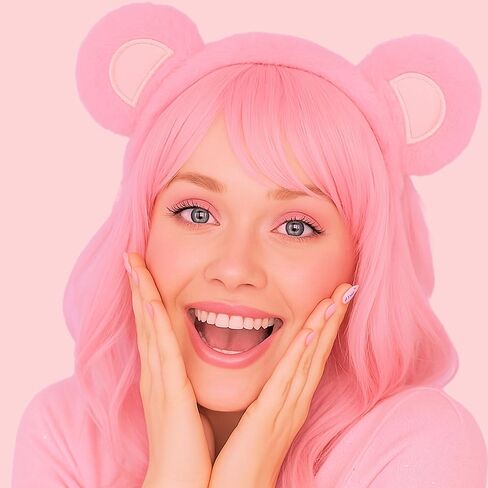 Bear Ears, Halloween Bear Ears Headband, Yellow Pink Purple Blue Green Brown Bear Ears, Halloween Animal Ears (Pink, OS) in Kuwait
