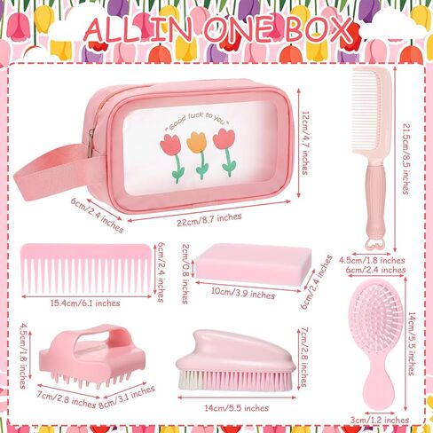 7 Pcs Hobby Horse Grooming Kit Pony Accessories Care Set with Storage Bag Brushes Combs & High-Density Sponge for Plush & Long Mane Care - Pink Nordic Style in Kuwait