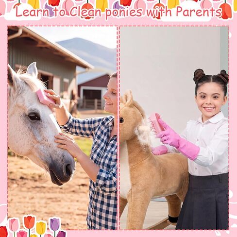 7 Pcs Hobby Horse Grooming Kit Pony Accessories Care Set with Storage Bag Brushes Combs & High-Density Sponge for Plush & Long Mane Care - Pink Nordic Style in Kuwait