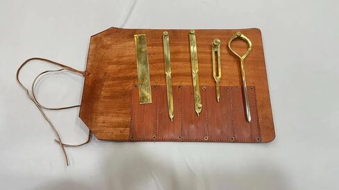 Handmade Lether roll Unique Gift for Drafting Divider Set of 5, Full Brass dividers with Executive Handmade Leather Roll Tools Bag, Single Handed 8" Brass Navigation Dividers Compass Set in Kuwait