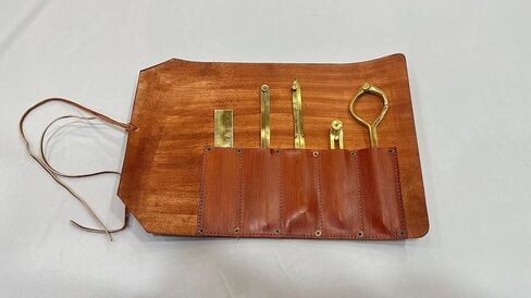 Handmade Lether roll Unique Gift for Drafting Divider Set of 5, Full Brass dividers with Executive Handmade Leather Roll Tools Bag, Single Handed 8" Brass Navigation Dividers Compass Set in Kuwait